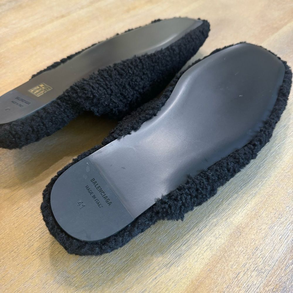 Balenciaga Men's Faux Shearling Slip On Mules Black EU Size 41 Unisex - Picture 11 of 14